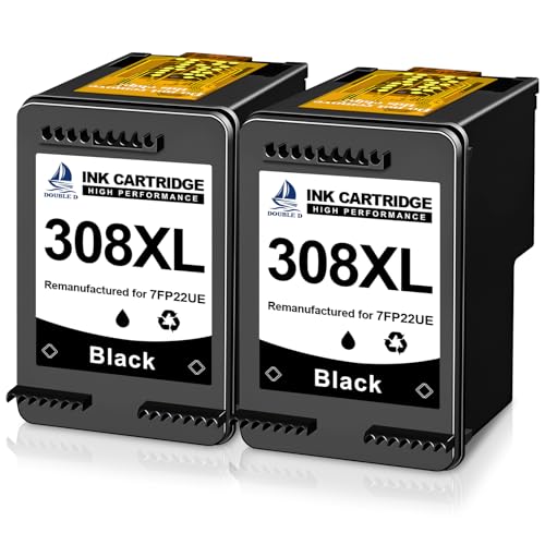DOUBLE D Cartuchos de Tinta 308XL Negro Reemplazo de Cartuchos de Tinta HP 308 o HP 308 Negro Trabajo para HP Envy 6120e 6100e 6110e 6122e 6130e Envy 6520e 6500e 6530e 6532e DeskJet 2920 4310 4320