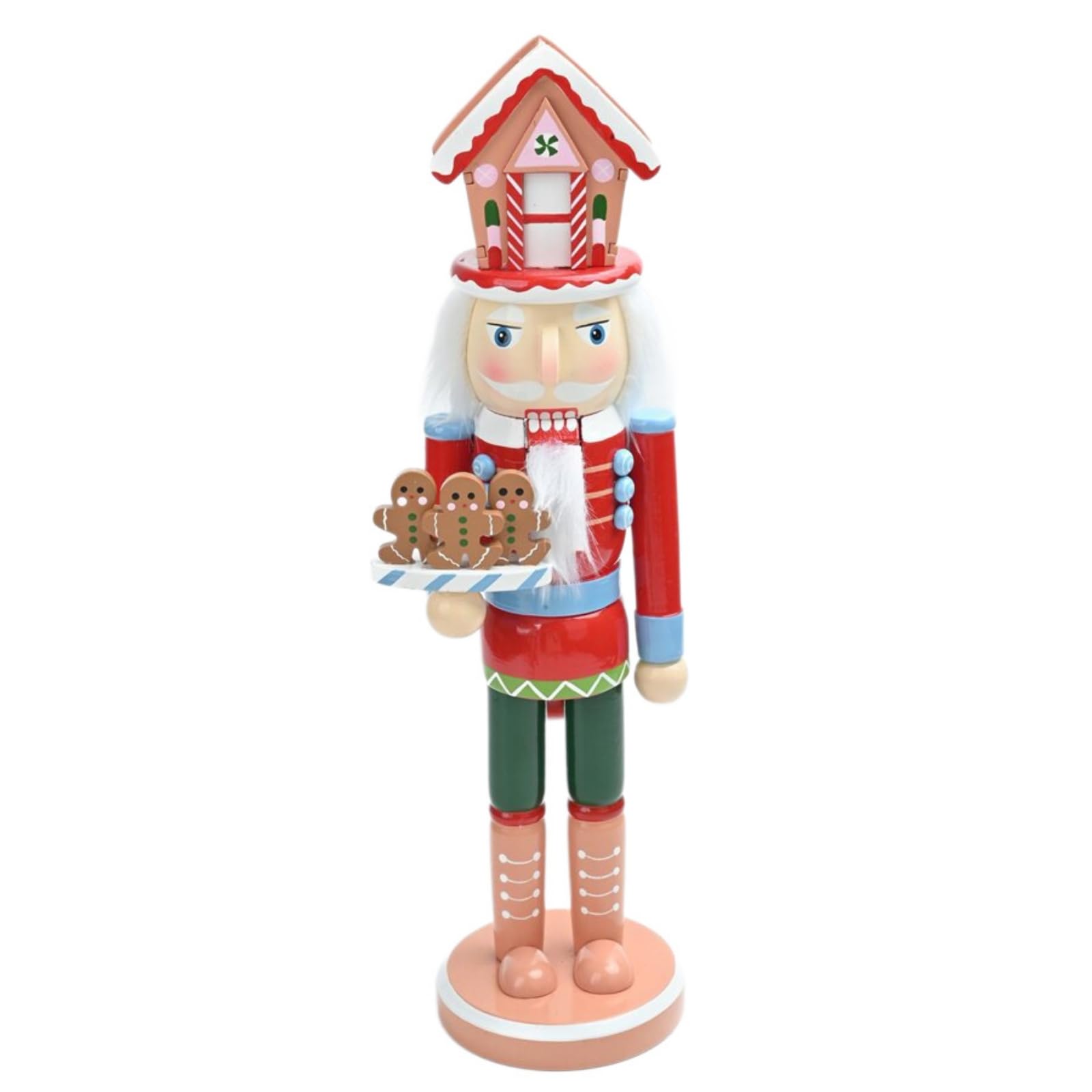 Harilla Figura de Festivo Muñeco Adorno Navideño Decoración de Mesa Centro de Mesa Base Redonda Estable Madera con Bandeja Decorativa
