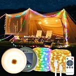 Brillistep RGBW Outdoor Solar String Lights - 10m 100 LED Waterproof IP65 Retractable Reel for Camping, Tents and Fairy Illumination