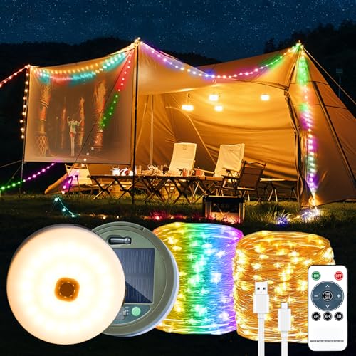 Brillistep RGBW Outdoor Solar String Lights - 10m 100 LED Waterproof IP65 Retractable Reel for Camping, Tents and Fairy Illumination