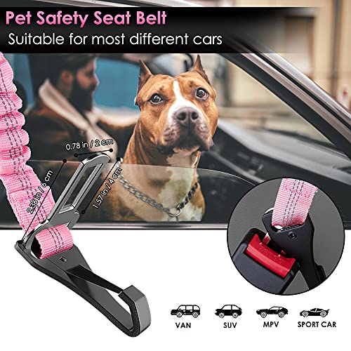 Slowton Dog Seat Belt, Adjustable Dog Safety Belt Leash, 2 In 1 Latch Bar Attachment Dog Car Seatbelt With Elastic Nylon Bungee Buffer, Reflective Nylon Belt Tether Connect To Dog Harness (Pink) #TOP4