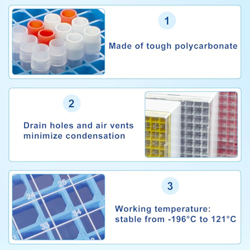 CryoKing 81-Well PC Cryoboxes 3.75in Laboratory Freezer Boxes Vial Storage Box, Assorted Colors, 5 Pcs/Pack