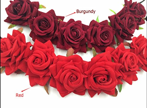 Floral Fall Rose Red Rose Flower Crown Woodland Hair Wreath Festival Headband F-67 (3-Red) #TOP4