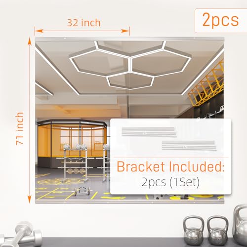 Home Gym Mirror, 48X32 Inch(Each)-2Pack Large Frameless Tempered Glass Full Body Wall Mounted Mirror for Gym, Yoga, Exercise, Dance Studio