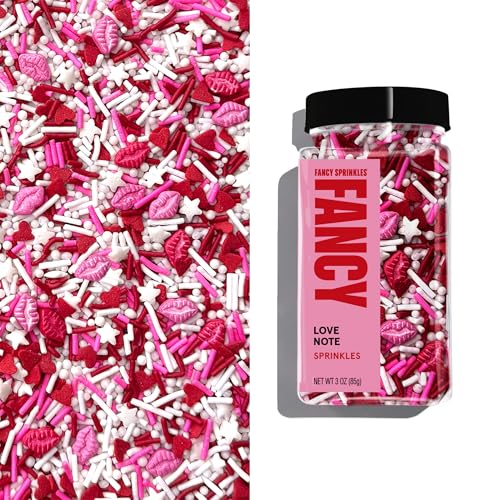 Image of Fancy Sprinkles Limited Edition V-Day Love Note Sprinkles Non-Pareils Pink and Red Dessert Decorating, Real Sugar, Edible Glitter, For Ice Cream, Cookies, Cakes and Cupcakes (0.5c)