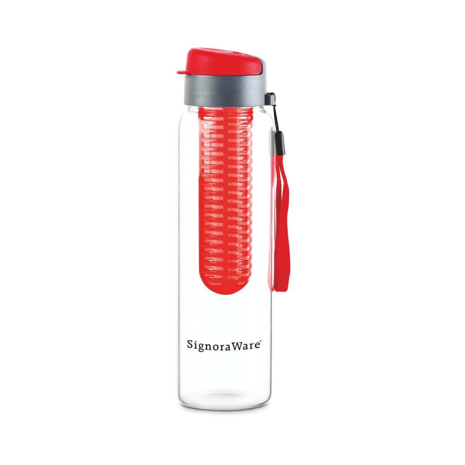SignoraWare Infuser Borosilicate Glass Water Bottle, Detox(750ml, Red)