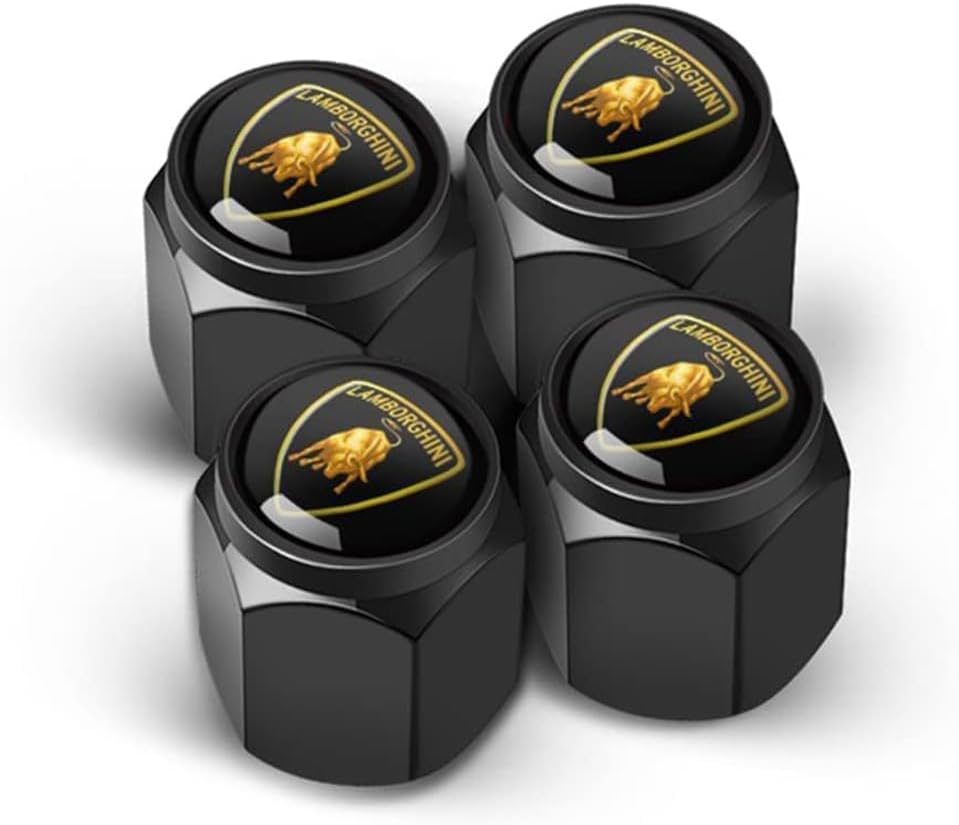 4Pcs Tyre Valve Stem Caps for Lamborghini, Aluminum Alloy Prevent Air Leakage Emblem Insignia Auto Valve Caps,A