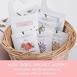 MYARO 12 Packs Scented Sachets for Drawer and Closet Long Lasting Sachets Bags Home Fragrance Sachet 6 Scents Option Lavender Rose Jasmine Ocean Gardenia Lily