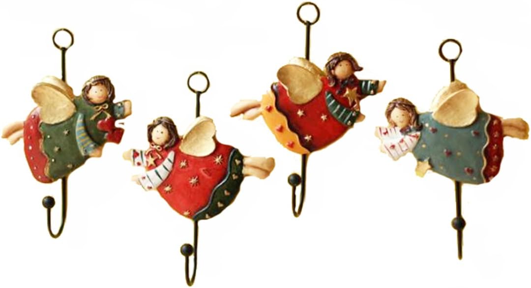 Pack of 4 Smile Cute Chubby Angel With Gold Wings Pattern Resin Wall Mount Hanger Hook For Home Decoration Ornament Gift