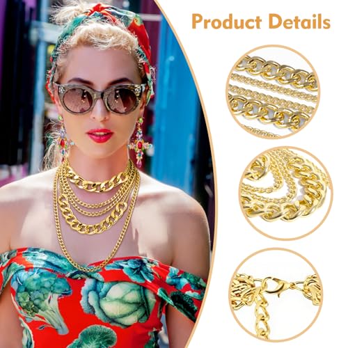 Chunky Gold Necklaces, Punk Gold Layered Necklaces for women, Hip Hop Outfit Accessories Statement Necklace for 80s 90s Party2