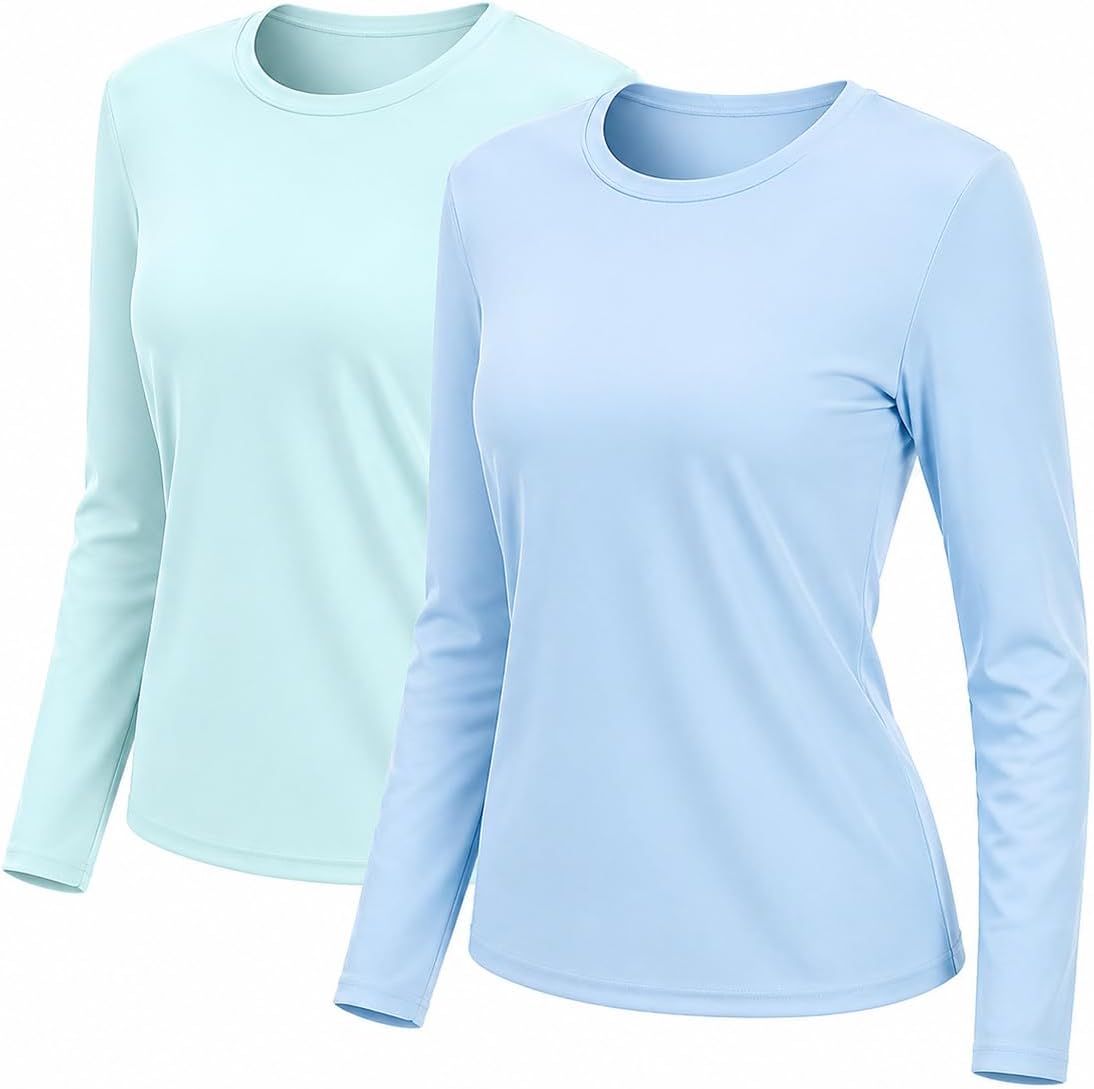 2 Pack Rash Guard for Women UPF 50+ Sun Shirts UV Protection Long Sleeve Workout Tops Lightweight Quick Dry Swim Hiking Shirt