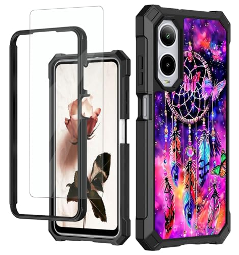 RAUEDWDJS for Cricket Debut S3 2024/AT&T Vista 2 Phone Case with Tempered Glass Screen Protector,Full-Body Hard PC & Soft TPU Bumper Shockproof Protective Case-Purple Dream Catcher