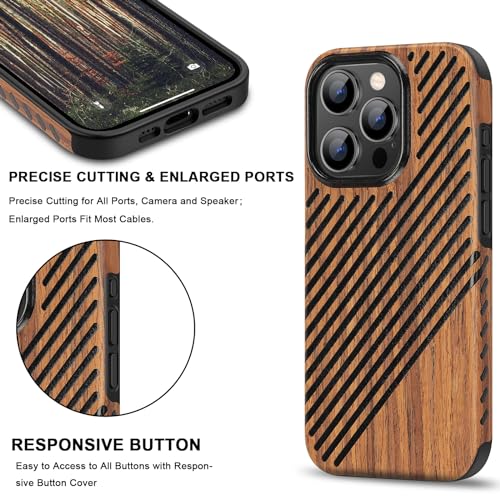 Coque iPhone 15 Pro Max etui bois cuir noir antichoc - 5