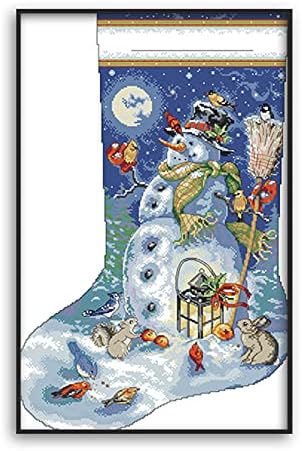 Funchey Stamped Cross Stitch Kits Beginners Full Range of Embroidery Starter Kits for Adults Printed Cross Stitching DIY Needlepoint Kit 11CT-Christmas Stocking (21.2×30 inches)
