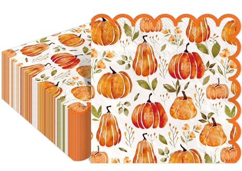 Fall Pumpkin Scalloped Cocktail Napkin