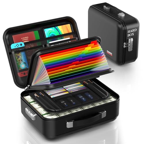 EDMUED Fireproof Document Box with Combination Lock - Fire & Water Resistant Hard Case Safe Box for Important Documents, Certificates, Laptops, Passports (Black)