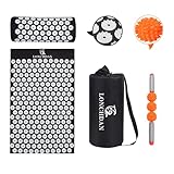 LONCHDAN Accupressure Body Mat and Pillow with Muscle Massage Roller Set, Acupressure Mat 7911 Pressure Points Acupuncture Mat for Neck/Back Pain Relief, Foot/Leg Muscle Relaxation and Sleeping Aid