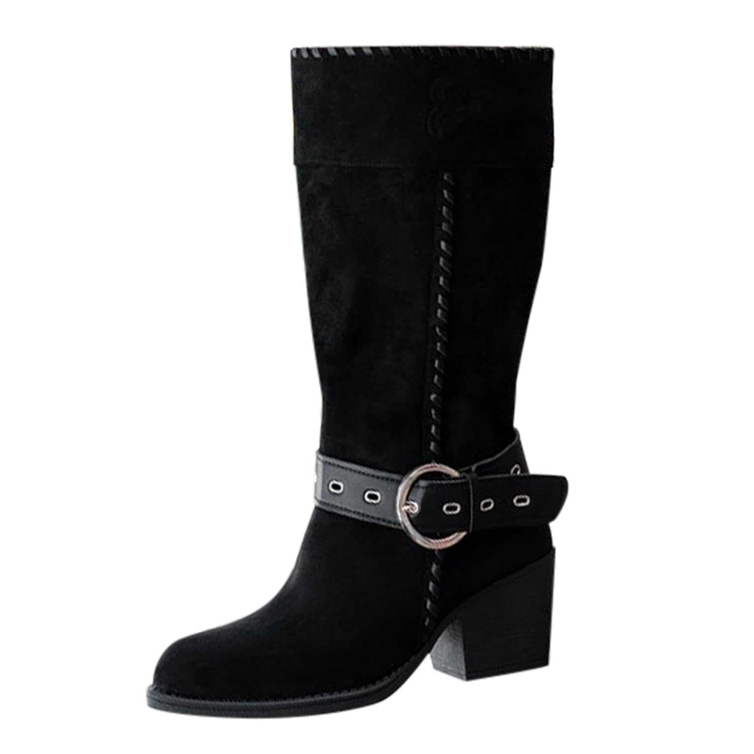 Womens Combat Boots Waterproof Leather Ladies Retro Cowgirl Boots Mid-Calf Garden Side Zipper