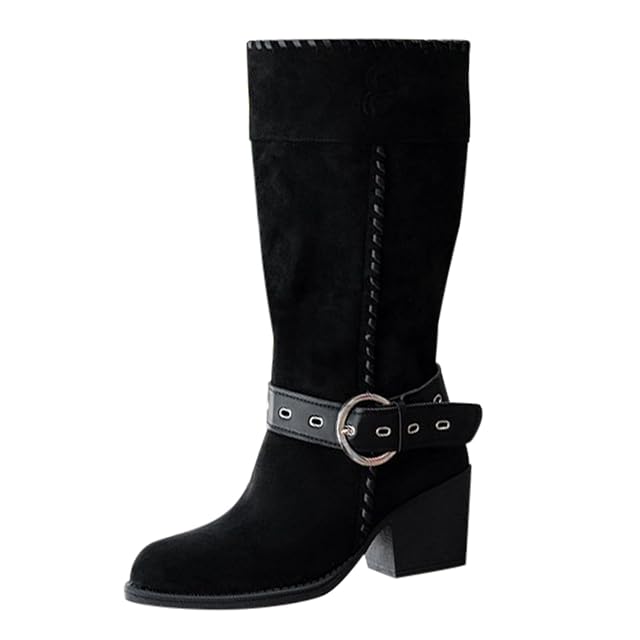 Womens Combat Boots Waterproof Leather Ladies Retro Cowgirl Boots Mid-Calf Garden Side Zipper