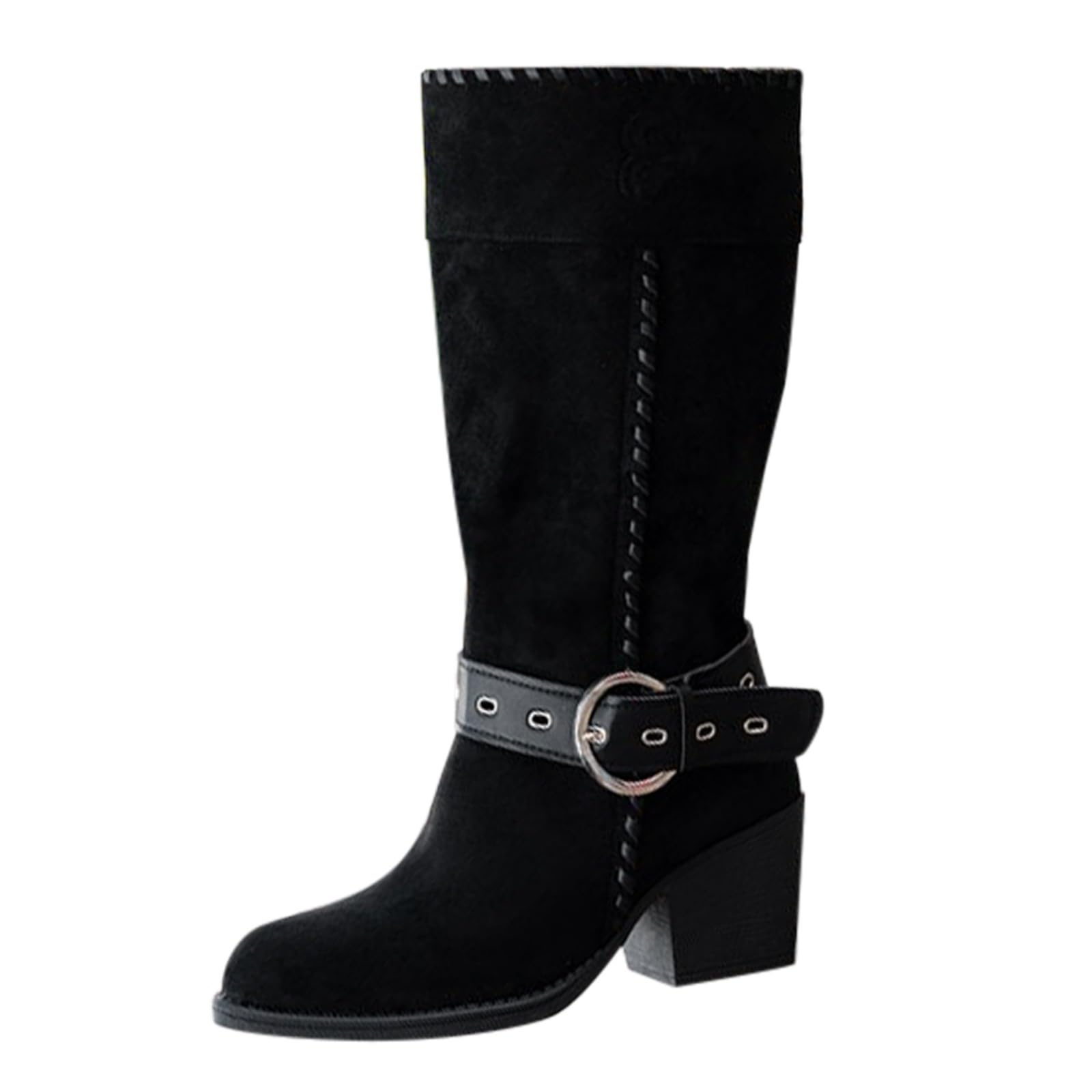 Womens Combat Boots Waterproof Leather Ladies Retro Cowgirl Boots Mid-Calf Garden Side Zipper