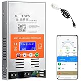 MPPT Laderegler Solar 60A 12V/24V/48V Auto, Solarregler mit LCD-Anzeige, Max PV Leerlaufspannung 160V, Eingebauter WiFi Adapter APP Fernsteuerung, ohne Batterie