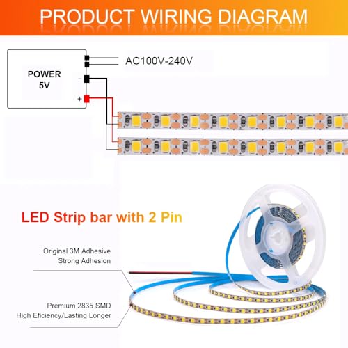 Tira LED 5V 2835 120 Leds/m ancho 3mm 5M blanco frío miniatura 4