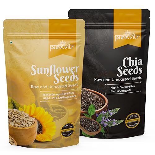 Image of Purevitr Sunflower Seeds & Chia Seeds Combo | 400g (200g Each) | Nutrient-Rich Superfood | High in Protein, Fiber & Omega-3 | Raw & Natural