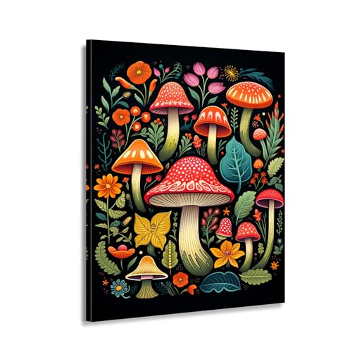 Toile de forêt de champignons enchantés art mural enfant et salon encadré 40x60