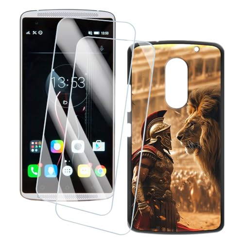OAGELIM 2er Pack Bildschirm Schutzfolie + Hülle Kompatibel mit Lenovo Vibe X3 (5.5 Zoll) Künstlerisch Bedruckte Hülle & Gehärtetes Glas Kratzfest (Krieger)