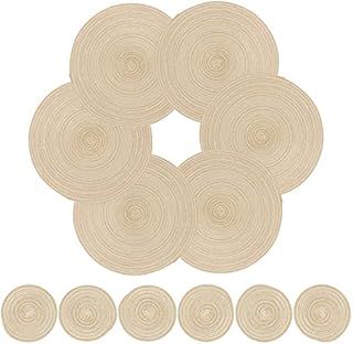 Outmotus Round Table Mats, Heat Resistant Washable Placemat and Coaster Set of 6 for Dining Kitchen Table(Beige)