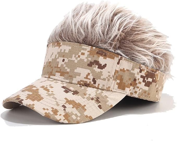 Novelty Hair Visor Cap Sun Visor Hat with Wig Spiked Hairs Adjustable Fashion Baseball Golf Cap for Men & Women