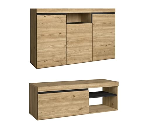 Miniatura 2 de Skraut Home Set Natural Comedor Mueble Auxiliar Aparador - Mueble Tv 120cm Acabado Color Roble Negro Nórdico
