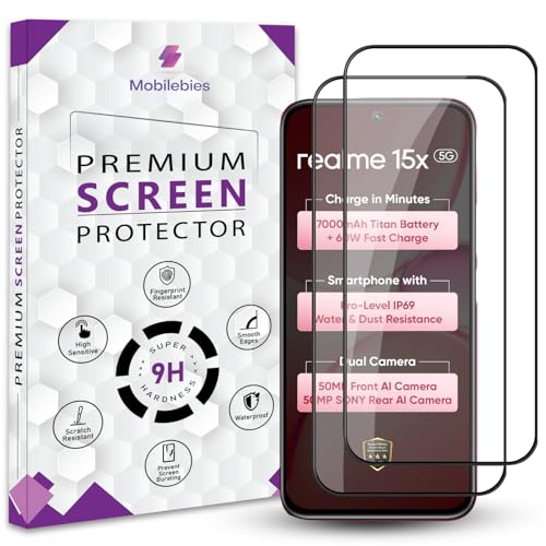 Image of Premium Tempered Glass Screen Protector Guard For Realme 15X 5G (6.81 Inch, Pack of 2) | Edge to Edge Coverage With Easy to installation kit