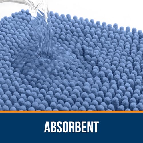 Image of OLANLY Large Bathroom Rugs 40x24, Soft Absorbent Chenille Bath Rugs, Rubber Backing Quick Dry, Machine Washable Bath Mats for Bathroom Floor, Tub and Shower, Home Decor Accessories, Cornflower Blue