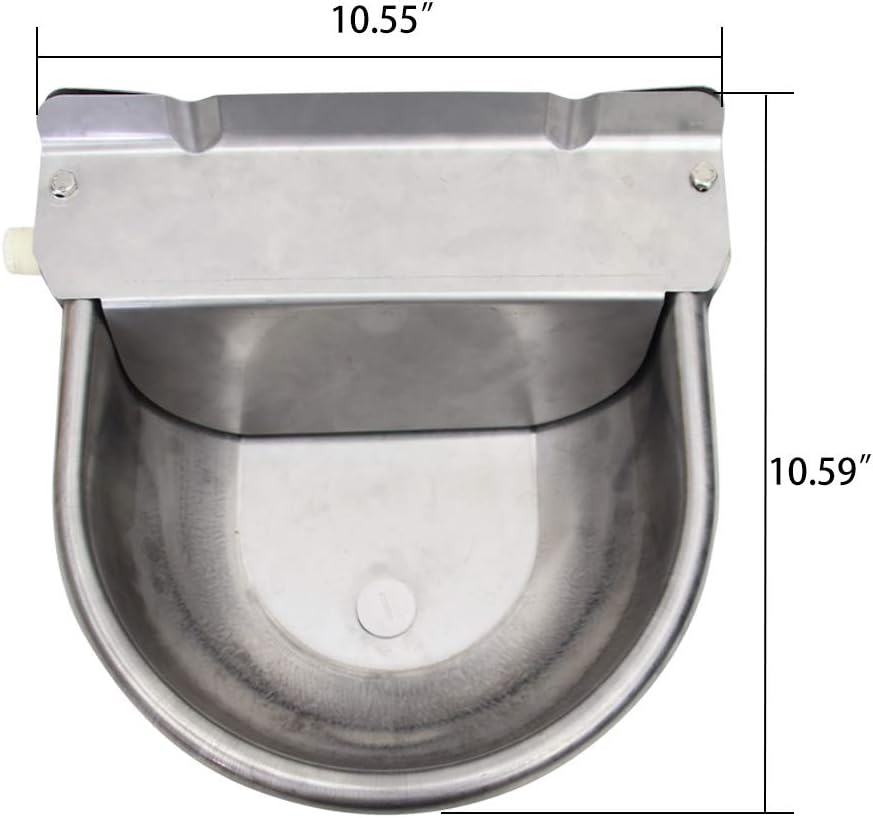 Stainless Steel Automatic Dog Waterer Bowl with Float Valve and 1M Hose(one end 3/4''), Livestock Waterer for Dog Goat Cattle (with Drainage Hole)
