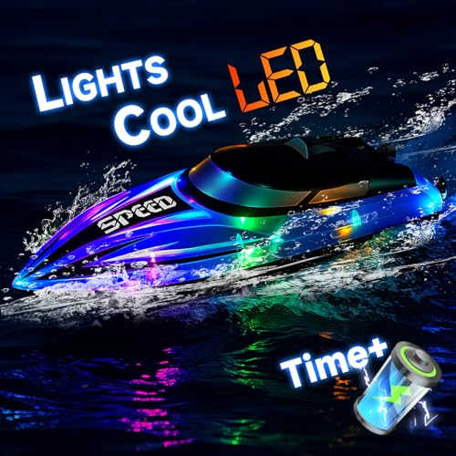 KoolShiro Remote Control Boat with LED Lights, Electric RC Boat Bath Toy for Kids, Full Waterproof Pool Toys for Boys Girls, 200 Min Battery Life Rechargeable 2.4GHz Control(2 batteries Contained) - Image 3