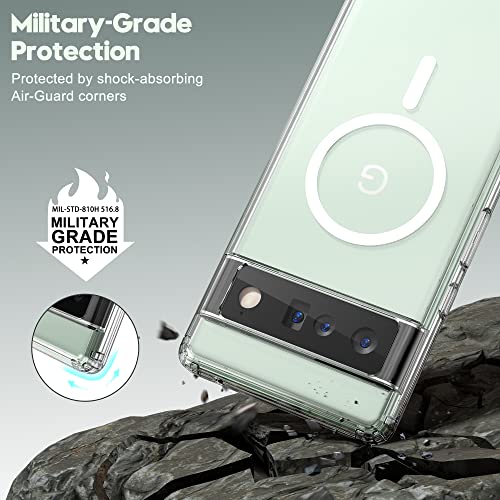 Oakxco Google Pixel 6 Pro Magnetic Case Clear, Compatible With Magsafe Charging, Slim Fit Protective Phone Case For Pixel 6 Pro, Shockproof Soft Silicone Tpu Bumper &Hard Pc, Crystal Clear Anti-Yellow #TOP4