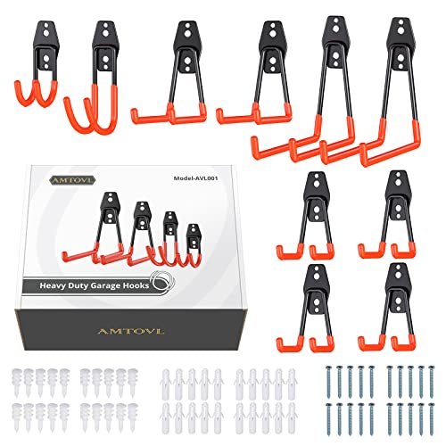 Ganchos de Garaje para Trabajo Pesado 10PCS Ganchos para Colgar Ganchos Dobles de Acero 5 Tamaños Ganchos de Goma Antideslizantes para Artículos a Granel Bicicletas Cuerdas Escaleras etc Cover