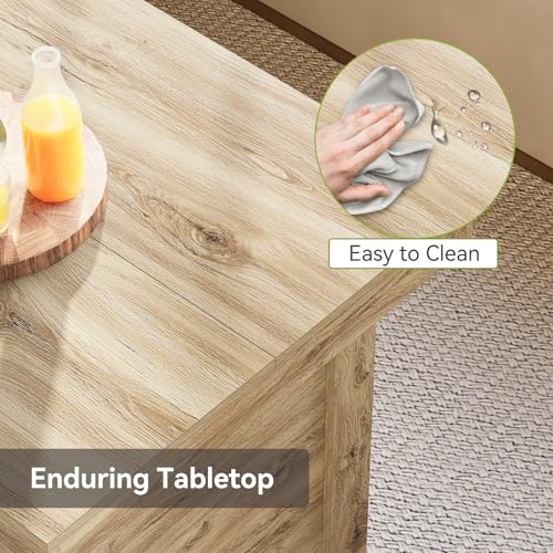 LITTLE TREE 55 Inches Kitchen Island with Storage, 3-Tier Farmhouse Wooden Stationary Island Table with Large Worktop & Leg Room, Modern Coffee Bar Table with Storage Shelf for Kitchen, Oak - Thumbnail 5