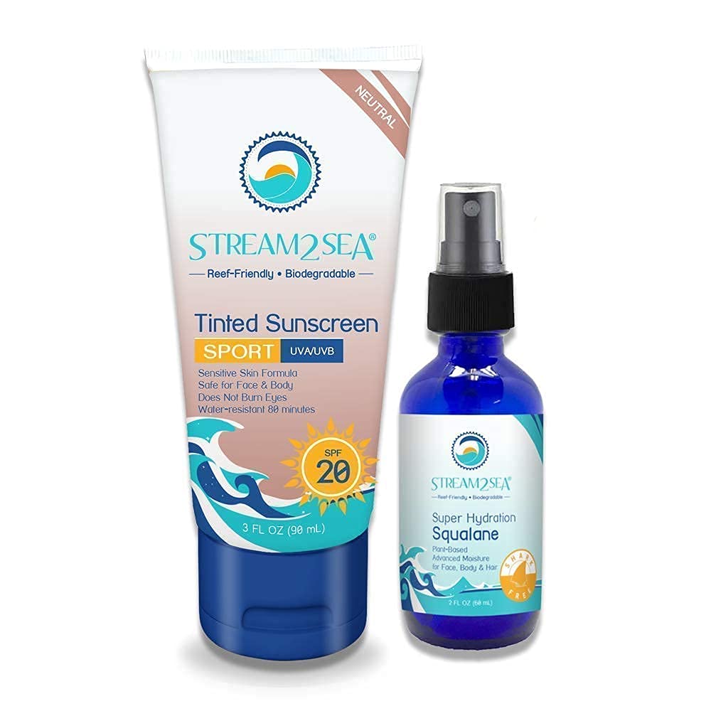 STREAM 2 SEASPF 20 Tinted Mineral Sunscreen and Squalane Oil for for Moisturized Skin and Hair with Vitamin E - Natural Protection and Hydration for Skin - Reef Safe and Paraben Free.