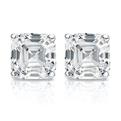 1/2 Carat Lab Grown Diamond Asscher Cut Stud Earrings In 14K White Gold (Vs-Si, Cttw) 4-Prong Basket Screw Back By Diamond Wish #TOP2