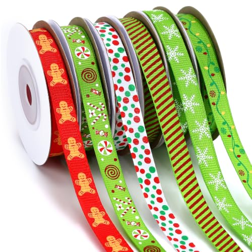 DECYOOL 6 Rolls 60 Yards Christmas Ribbon, Holiday Gift Wrapping Ribbons