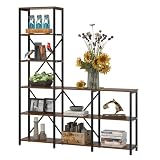 Tribesigns Modern 9 Shelves Bookshelves, Industrial Stepped Ladder Corner Etagere Bookcase, Rustic 6-Tier Display Open Shelf Storage Organizer for Living Room