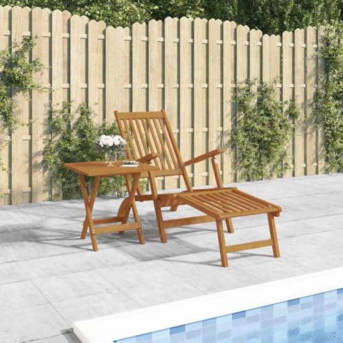Runheo Tumbona de jardín de madera maciza de acacia con respaldo ajustable, reposapiés, mesa plegable, silla ergonómica para jardín, terraza y relajación al aire libre