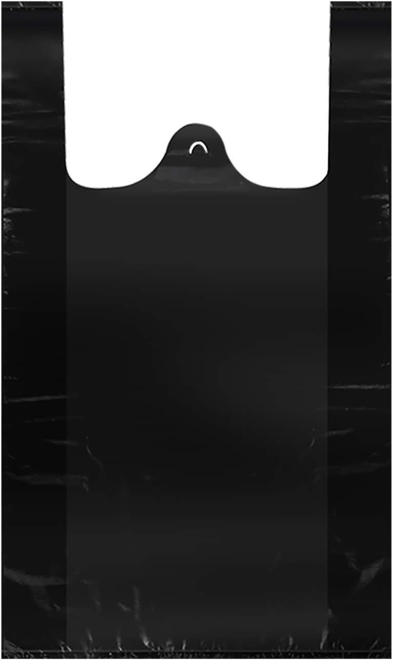 Black Plastic Grocery Bags with Handles Pet Poop Bags in Bulk, Bolsas De Plastico Para Negocio, 10 x 16 Inches (100 Pcs)