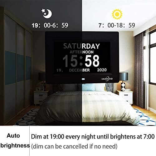 3 Colors Extra Large Impaired Vision Digital Clock With Day And Date For Elderly Calendar Day Clock Auto Dimmable Clock With Non-Abbreviated Year & Month Alarm Clock (7 Inch Black) #TOP4