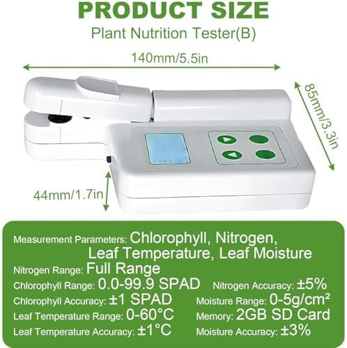 Chlorophyll Meter for Plant Testing, Hand-Held Analyzer with USB Data Export and Rapid Measurement