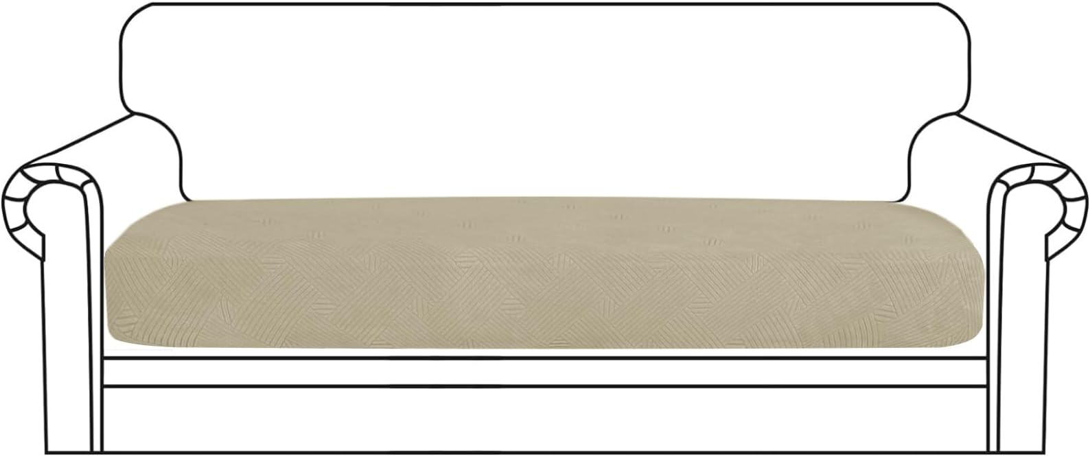 YEMYHOM Stretch Cushion Covers Long Sofa Seat Cushion Slipcovers Soft Couch Cover Replacement Striped Pattern Furniture Protector with Elastic Bottom (1 Pc 3-Seat Cushion Cover, Khaki)