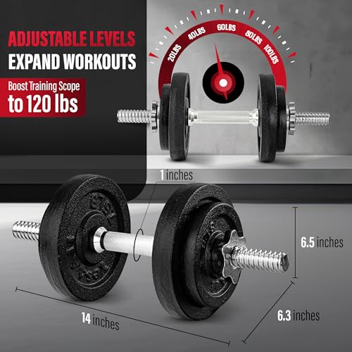 Image of Yes4All Old School Adjustable Dumbbell Set with Weight Plates, Star Lock Collars /Connector, 40lbs to 200lbs Adjustable Weight Plates Set