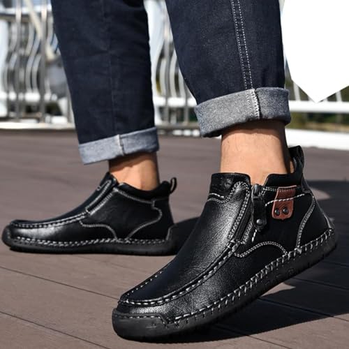 Men's Handmade Leather Slip-On Boots, On Driving Boots with Side Zipper, Lightweight Arch Support for Outdoor Walking4